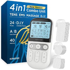 4 in 1 - D.I.Y & Tens Unit & EMS & Massage Muscle Stimulator, Dual Channel TENS Units Therapy Machine for Pain Relief, FDA Cleared Rechargeable Electronic Pulse Massager,with 12pcs Electrode Pads