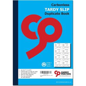 Cherry Easy Removal Fold and Tear Tardy Slip Book with Carbonless Copies / 400 (3.89 x 2.92 Inches) Slips Per Book