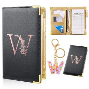 FIODAY Server Books Alphabet Waitress Book Cute Waiter Book Zipper Pocket Leather Serving Book with Gift Keychain Guest Check Book Server Note Pads Holder Fits Server Apron, K