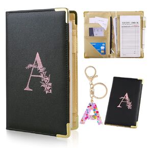 FIODAY Server Books Alphabet Waitress Book Cute Waiter Book Zipper Pocket Leather Serving Book with Gift Keychain Guest Check Book Server Note Pads Holder Fits Server Apron, K