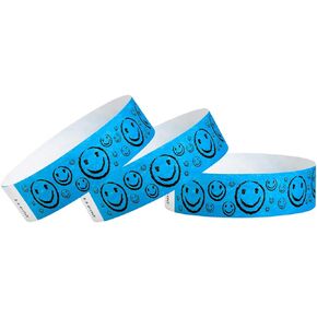 500 WristCo Yellow Smiley Face Tyvek Wristbands for Events - ¾" x 10" - Waterproof Recyclable Comfortable Tear Resistant Paper Bracelets Wrist Bands for Concerts Festivals Admission Party