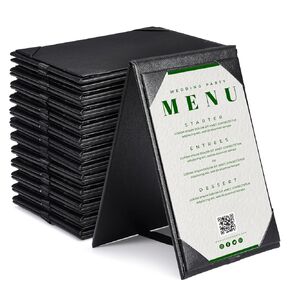 5 Pack Leatherette Table Tents Triangle Menu Holders Black PU Leather Menu Covers Bulk 3 Sided Menu Sign Holders for Bar Restaurant Cafe Wedding (3 Sided, 5" x 7")