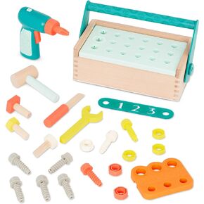 B. toys- Fix ‘n’ Play Kit- Pretend Play Tool Box – Wooden Toolbox & Accessories (25 Pcs) – Carpenter Set for Kids – Play Set with Drill, Hammer, Screwdriver & More – 3 Years +