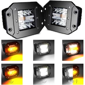 ASLONG 2PCS 5Inch LED Flush Mount Pods 6 Modes Amber/White Flasing Strobe Fog Lights Offroad Backup Light Reverse Light Grill Mount Light with Switch Wiring Harness for Truck UTV ATV SUV 4x4 Car