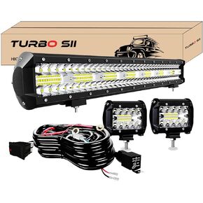 TURBO SII - 20 Inch LED Light Bar 420W Triple Row 42000LM Spot Flood Combo Offroad Driving Light 2P 4 Inch 60W Led Pods Lights with Wiring Harness Kit 3-Leads for Trucks Jeep ATV UTV SUV Boats