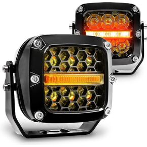 TRUE MODS 7" Round 120W LED Pods Offroad Driving Light Pair Set [Side Shooter Optics] [Amber Turn Signal Marker Light] Off-Road Fog Lights for UTV ATV Jeep Wrangler SxS 4x4 Truck Pick-Up Auto - Black