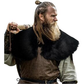 Joukavor Viking Faux Fur Collar Fur Shoulder Wrap Shawl Viking Halloween Costume Men