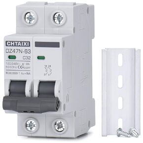 AC Miniature Circuit Breaker, 6 Amp 120V/240V 2 Pole DIN Rail Mount Circuit Breaker, Thermal Magnetic Trip, Solar AC Disconnect Switch MCB C6