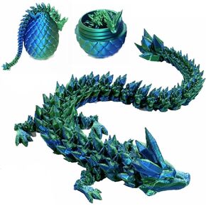 3D Printed Dragon in Egg, Dragon Eggs with Dragon Inside for Boys Kids Home Decor,Executive Articulated Crystal Dragon Fidget Desk Toys (Green)