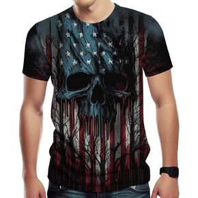 Novelty American Flag T-Shirts for Men Skull Graphic Shirt with Short Sleeves