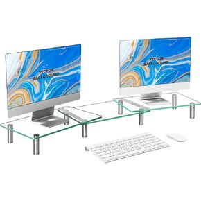Zimilar Dual Glass Monitor Stand Riser, 3-Shelf Tempered Glass Monitor Stand, Clear Monitor Riser for 2 Monitors, Adjustable Length& Angle Computer Monitor Riser for Computer, Laptop, PC in Kuwait