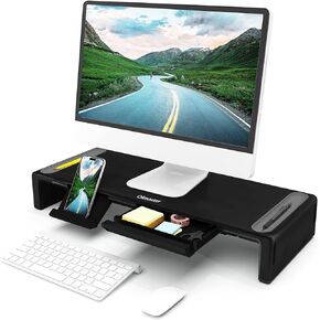 OImatser Monitor Stand Riser 3.0 USB HUB, Type-C Data Port, Foldable Computer Monitor Riser, Adjustable Length Computer Stand and Storage Drawer & Pen Slot, Phone Stand for Computer