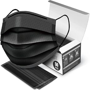 50 قطعة من أقنعة الوجه السوداء التي يمكن التخلص منها مع. حماية أمنية عالية التهوية من أجل النظافة، 3 طبقات (طبقتين غير منسوجة وطبقة واحدة من القماش المنصهر)، مضاد للماء والغبار للأسنان، وصالونات الأظافر/الشعر in Kuwait