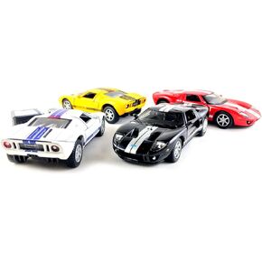 Set of 4: 5" 2006 Ford GT Sport Car 1:36 Scale (Black/Red/White/Yellow) by Kinsmart