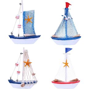NUOBESTY 4pcs Wooden Mini Sailboat Model Miniature Sailing Boat Decorations Mini Wooden Ship Model Toy for Nautical Beach Coastal Wedding Home Ornaments