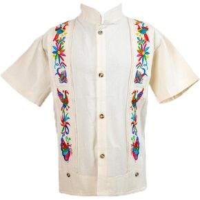 Authentic Boy's Mexican Guayabera (Button Down Shirt) : Bird Embroidered Design, Traditional Style, Sizes 0-8