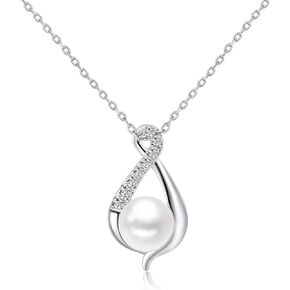 Pearl Necklace for Women, Handpicked AAA+ Pearl Pendant Chain Necklaces Adjustable Pearl Wedding Necklace with Cubic Zirconia
