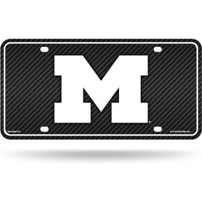 Rico Industries NCAA Michigan Wolverines Carbon Fiber Metal Auto Tag 8.5" x 11" - Great for Truck/Car/SUV