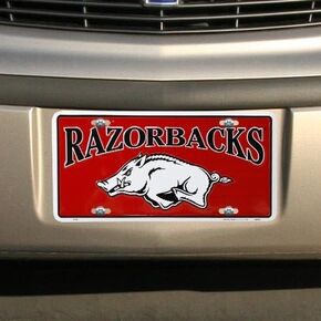 Arkansas Razorbacks Cardinal Metal License Plate