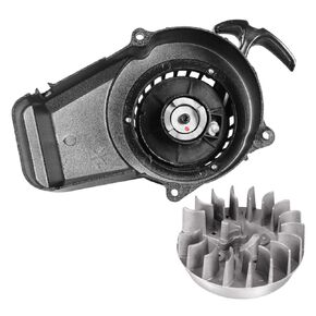 Alloy Pull Recoil Starter with Flywheel for 2 stroke 47cc 49cc Engine Pocket Dirt Bike Mini ATV Quad Wheeler, Black