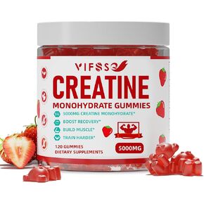 Creatine Monohydrate Gummies 5 g for Men & Women, 120 Sugar Free Gummies with 200 Mg Magnesium Glycinate, 200 Mg L-Threonate for Muscle Support, Energy Boost