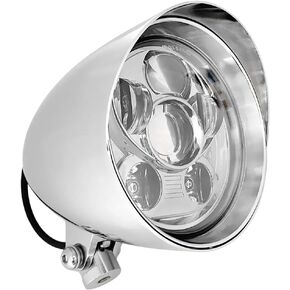 FATECIM 5.75" LED Motorcycle Headlights w/Aluminum Visor Clear Lens 5 3/4 inch Bullet Vintage Lamp for Harley Sportster Dyna Softail Bobber Chopper Honda Yamaha Suzuki Kawasaki Custom Black