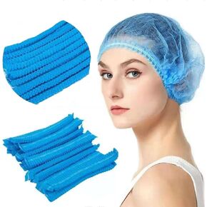 100 Count 18 In Disposable Hair Net for food service workers,Disposable Bouffant Caps for Men & Women Blue