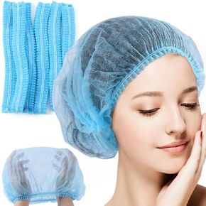 JMU Disposable Bouffant Caps Hair Net, 24" Non-Woven Medical Hair Covers Blue (1000)
