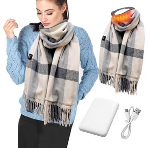 Electric Heated Scarf for Women Men USB Heating Scarf Long Plaid Warmer Electric Scarves Wrap with 5000mAh Bank