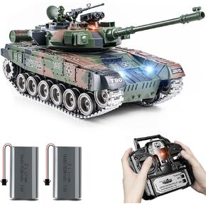 RC Tank, 1:18 Alloy Metal Remote Control Model Army Tank Toys, 2.4Ghz RUS T-90 Military Tank with Smoke, Sound and Lights, RC Vehicle That Shoots BBS and Water Bombs for Adults and Kids