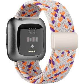 Elastic Bands for Fitbit Versa 2 / Versa/Versa Lite/Versa SE Women Men, Soft Adjustable Stretchy Loop Nylon Replacement Wristbands Magnet Lock