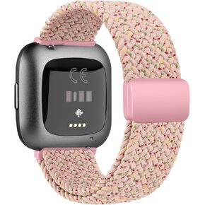 Elastic Bands for Fitbit Versa 2 / Versa/Versa Lite/Versa SE Women Men, Soft Adjustable Stretchy Loop Nylon Replacement Wristbands Magnet Lock