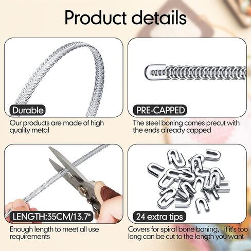 Amylove 24 Pieces 13.7 Inch Spiral Metal Boning for Sewing Corset Boning Steel Boning Precut with 24 Steel Boning Tips Structure and Form for Corset Making Supplies(10mm) in Saudi Arabia