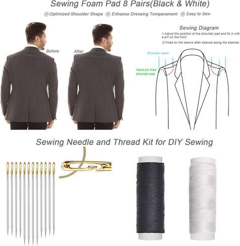 منصات الكتف الخياطة سمك 2.3 سم (8 أزواج) رغوة الإسفنج وسادة القطن سميكة محسن دفع ما يصل مجموعة في الملابس المغطاة لوازم الخياطة للنساء الرجال الملابس السترة دعوى تي شيرت المنحدرة أكتاف عالية منخفضة in Kuwait