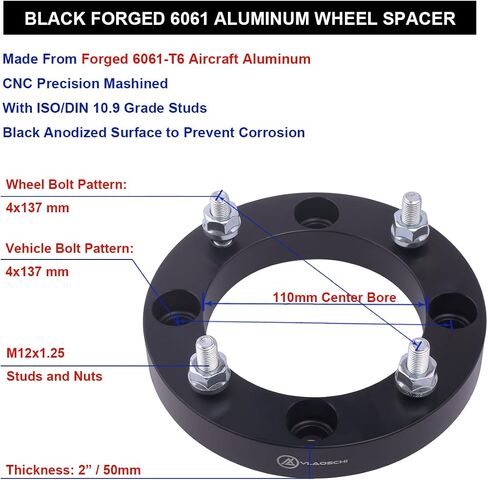 VLAOSCHI Black Forged 4x137 ATV Wheel Spacers 1 Inch with 12x1.25 Studs Compatible with Kawasaki 4 Lug for Mule 2020 2500 2510 2520 3000 4000 4010 Trans PRODX PROFX Teryx4 Teryx 750 800 - Pack of 2 in Saudi Arabia