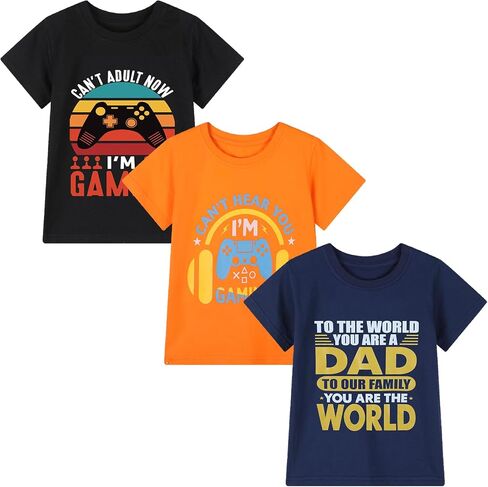 Kids Boy Short Sleeve Graphic Tees Cotton Casual Easter Summer Tops T-Shirts Packs in Saudi Arabia