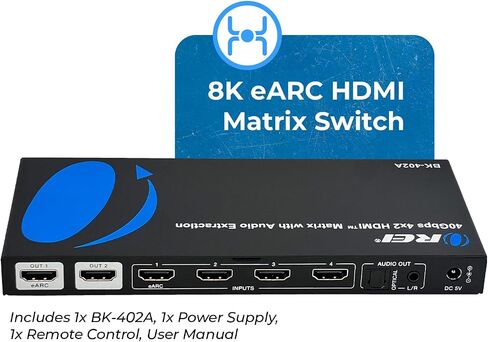OREI 4K HDMI Matrix Switch 4 X 2, Switcher 18G UltraHD with Arc Supports Upto 4K @ 60Hz & 1080P IR Audio Extractor Arc EDID HDCP 2.- Remote Control - Full Matrix Selection in Saudi Arabia