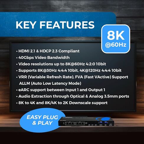 OREI 4K HDMI Matrix Switch 4 X 2, Switcher 18G UltraHD with Arc Supports Upto 4K @ 60Hz & 1080P IR Audio Extractor Arc EDID HDCP 2.- Remote Control - Full Matrix Selection in Saudi Arabia