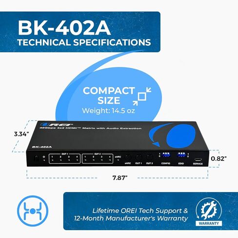 OREI 4K HDMI Matrix Switch 4 X 2, Switcher 18G UltraHD with Arc Supports Upto 4K @ 60Hz & 1080P IR Audio Extractor Arc EDID HDCP 2.- Remote Control - Full Matrix Selection in Saudi Arabia