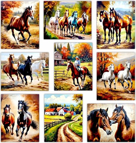 Equestrian Wall Decor - Horse Art Print for Home Decor - Antique Western Classic Stallion Pictures Horse Riding Artwork Rustic Country Farmhouse Cottagecore Decoration - 8x10 UNFRAMED Photos in Saudi Arabia
