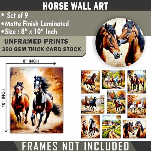 Equestrian Wall Decor - Horse Art Print for Home Decor - Antique Western Classic Stallion Pictures Horse Riding Artwork Rustic Country Farmhouse Cottagecore Decoration - 8x10 UNFRAMED Photos in Saudi Arabia