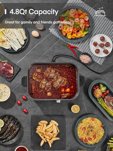 FOHERE 4.8Qt وعاء كهربائي، وعاء كهربائي سيراميك غير لاصق للطهي، وعاء شابو شابو كهربائي 1300 واط مع تحكم مزدوج في درجة الحرارة للمنزل، والحفلات، وجمع العائلة والأصدقاء in Kuwait