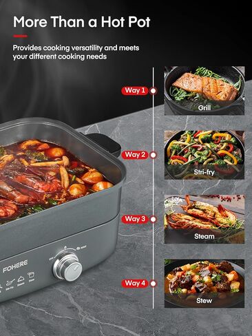 FOHERE 4.8Qt وعاء كهربائي، وعاء كهربائي سيراميك غير لاصق للطهي، وعاء شابو شابو كهربائي 1300 واط مع تحكم مزدوج في درجة الحرارة للمنزل، والحفلات، وجمع العائلة والأصدقاء in Kuwait