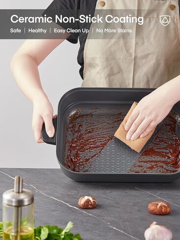 FOHERE 4.8Qt وعاء كهربائي، وعاء كهربائي سيراميك غير لاصق للطهي، وعاء شابو شابو كهربائي 1300 واط مع تحكم مزدوج في درجة الحرارة للمنزل، والحفلات، وجمع العائلة والأصدقاء in Kuwait