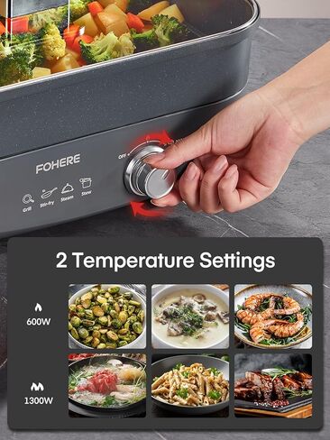 FOHERE 4.8Qt وعاء كهربائي، وعاء كهربائي سيراميك غير لاصق للطهي، وعاء شابو شابو كهربائي 1300 واط مع تحكم مزدوج في درجة الحرارة للمنزل، والحفلات، وجمع العائلة والأصدقاء in Kuwait