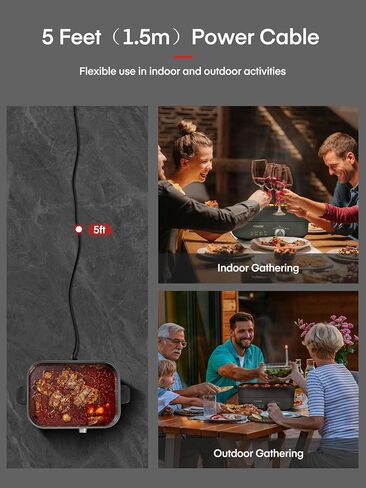 FOHERE 4.8Qt وعاء كهربائي، وعاء كهربائي سيراميك غير لاصق للطهي، وعاء شابو شابو كهربائي 1300 واط مع تحكم مزدوج في درجة الحرارة للمنزل، والحفلات، وجمع العائلة والأصدقاء in Kuwait