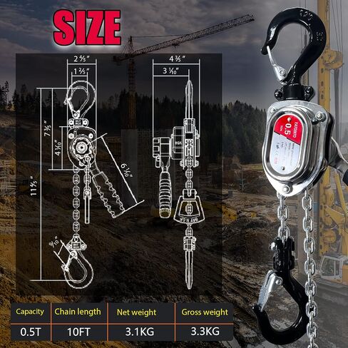 1/2 Ton 1100lbs Chrome Mini Lever Block, 1.5M 5Ft Come Along Manual Chain Hoist, Steel G80 Puller Hoist, with Hook for Building in Saudi Arabia