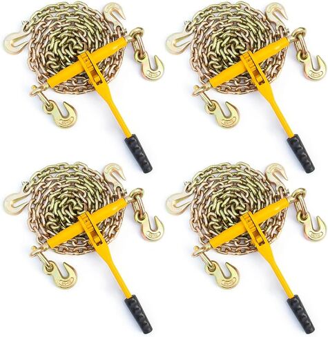 مجلدات السلسلة 3/8 "-1/2" 4 مجموعات، 7100 رطل G80 سلسلة 10FT مجموعة مجلدات وسلاسل تحميل السقاطة، سلسلة سحب مع خطافات الإمساك، سلسلة ربط للأسفل للمقطورات والشاحنات المسطحة الصناعية الزراعية in Kuwait