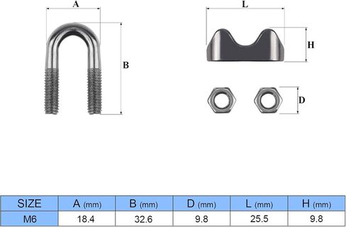10PCS 1/4 Inch M6 Stainless Steel Wire Rope Cable Clip Clamp in Kuwait