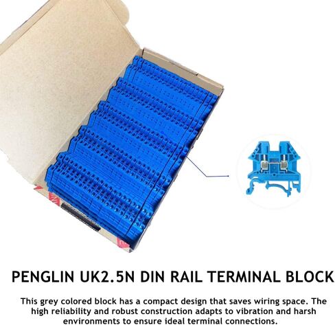 UK2.5N DIN محطة السكك الحديدية كتلة المسمار نوع الكهربائية Termin UL 690V 32A 24-12AWG UK2.5N مجموعة كتل طرفية، حزمة من 100 (أزرق) in Saudi Arabia